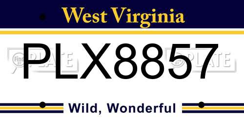 PLX8857 West Virginia License Plate