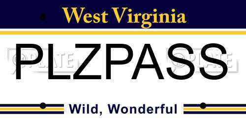 PLZPASS West Virginia License Plate