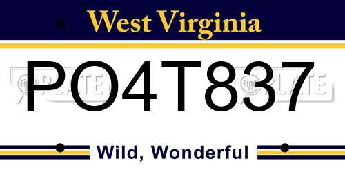 PO4T837 West Virginia License Plate