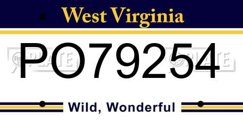 PO79254 West Virginia License Plate