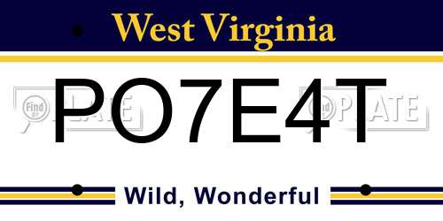 PO7E4T West Virginia License Plate