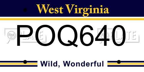 POQ640 West Virginia License Plate