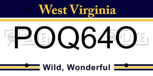 POQ64O West Virginia License Plate