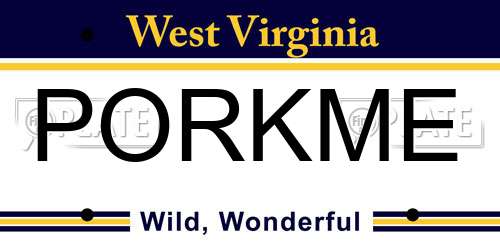 PORKME West Virginia License Plate