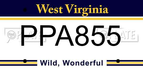 PPA855 West Virginia License Plate