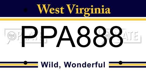 PPA888 West Virginia License Plate