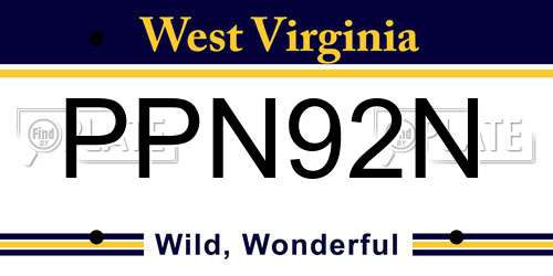 PPN92N West Virginia License Plate