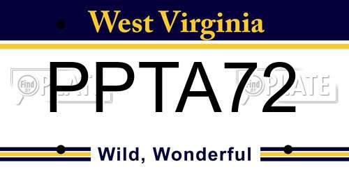 PPTA72 West Virginia License Plate