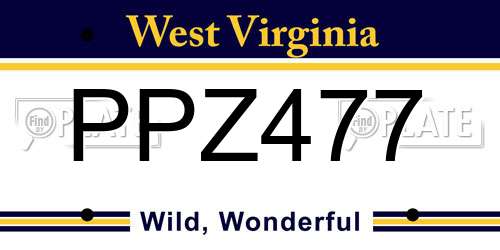 PPZ477 West Virginia License Plate