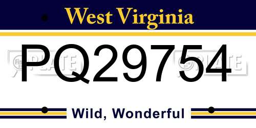 PQ29754 West Virginia License Plate