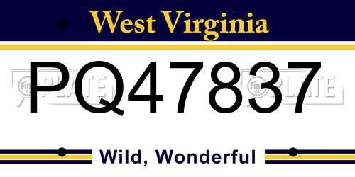 PQ47837 West Virginia License Plate