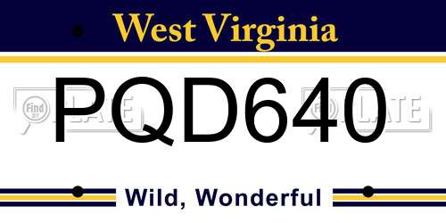 PQD640 West Virginia License Plate