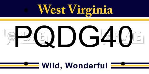 PQDG40 West Virginia License Plate