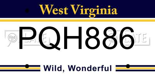 PQH886 West Virginia License Plate
