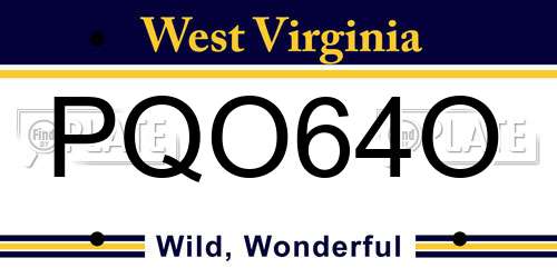 PQO64O West Virginia License Plate