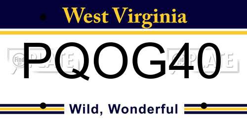 PQOG40 West Virginia License Plate