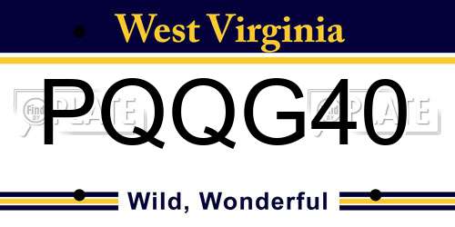 PQQG40 West Virginia License Plate