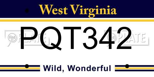 PQT342 West Virginia License Plate