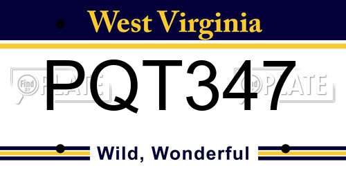 PQT347 West Virginia License Plate