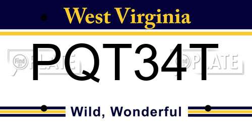 PQT34T West Virginia License Plate