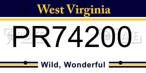 PR74200 West Virginia License Plate