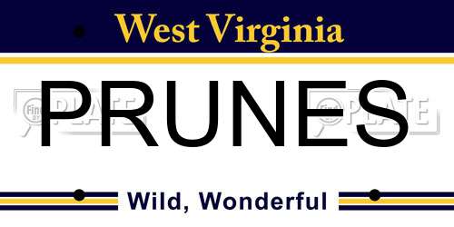 PRUNES West Virginia License Plate