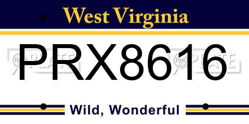 PRX8616 West Virginia License Plate