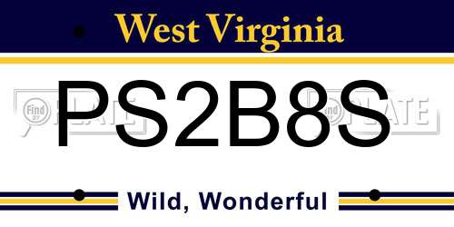 PS2B8S West Virginia License Plate