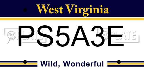 PS5A3E West Virginia License Plate