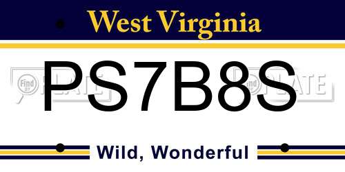 PS7B8S West Virginia License Plate