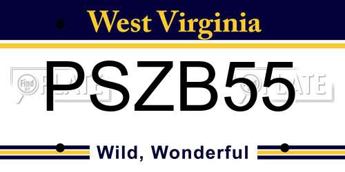 PSZB55 West Virginia License Plate