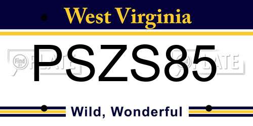 PSZS85 West Virginia License Plate