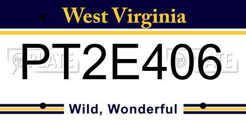 PT2E406 West Virginia License Plate