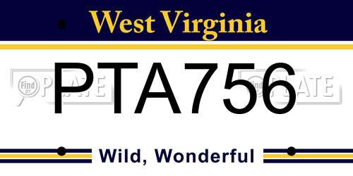 PTA756 West Virginia License Plate