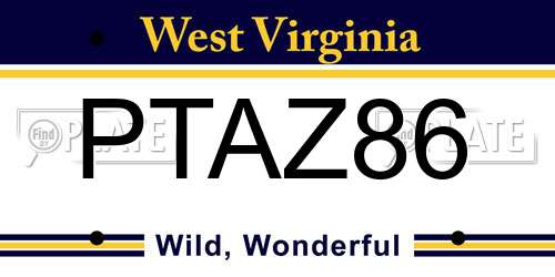 PTAZ86 West Virginia License Plate