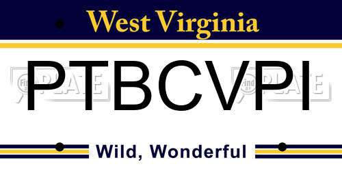 PTBCVPI West Virginia License Plate