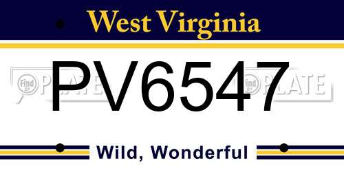 PV6547 West Virginia License Plate