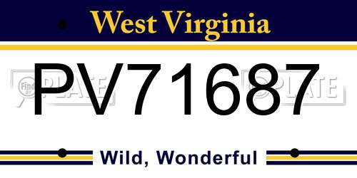 PV71687 West Virginia License Plate