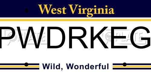 PWDRKEG West Virginia License Plate