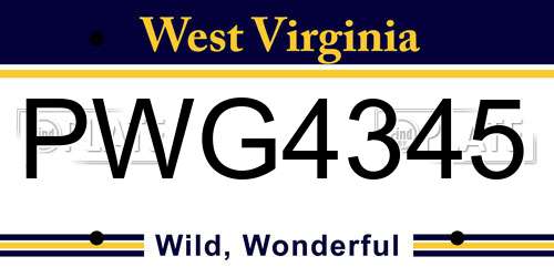 PWG4345 West Virginia License Plate