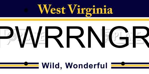 PWRRNGR West Virginia License Plate