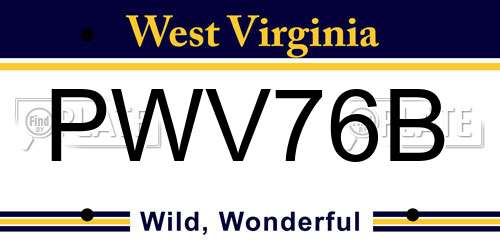 PWV76B West Virginia License Plate