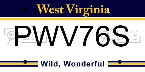 PWV76S West Virginia License Plate
