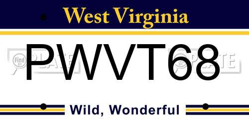 PWVT68 West Virginia License Plate