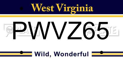 PWVZ65 West Virginia License Plate
