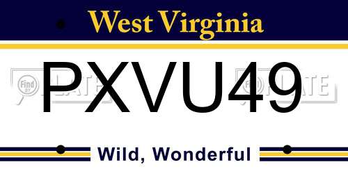 PXVU49 West Virginia License Plate