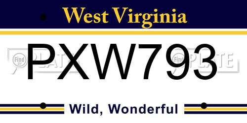 PXW793 West Virginia License Plate