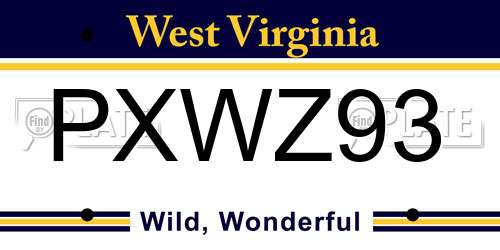PXWZ93 West Virginia License Plate