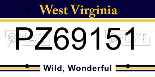 PZ69151 West Virginia License Plate