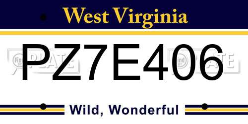 PZ7E406 West Virginia License Plate